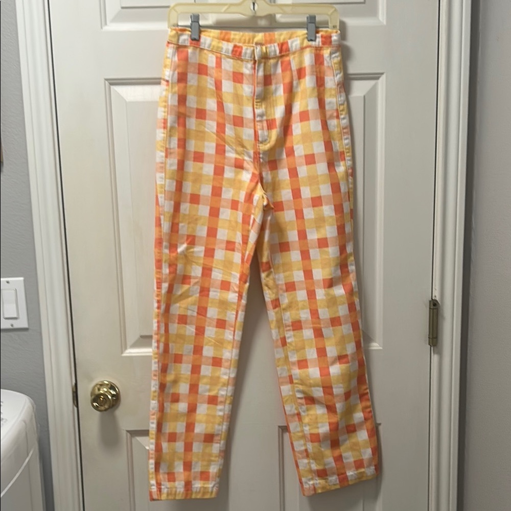 Free People Orange ,White and Yellow Checkered Pants Size 6